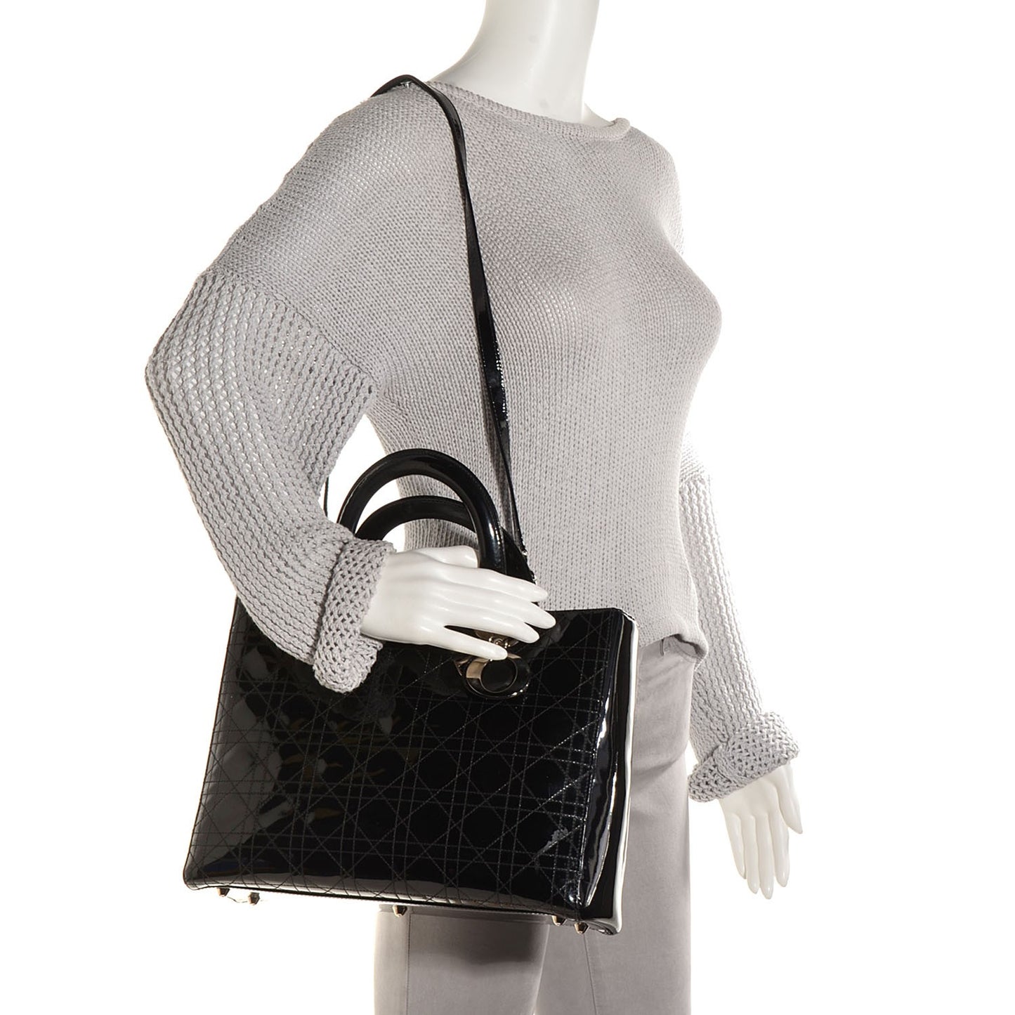 Patent Cannage Large Lady Dior Black