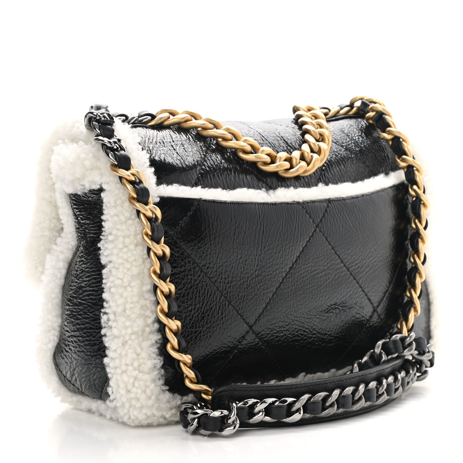 Chanel Crumpled Calfskin Shearling Sheepskin Quilted Medium Chanel 19 Flap Black 2 of 9