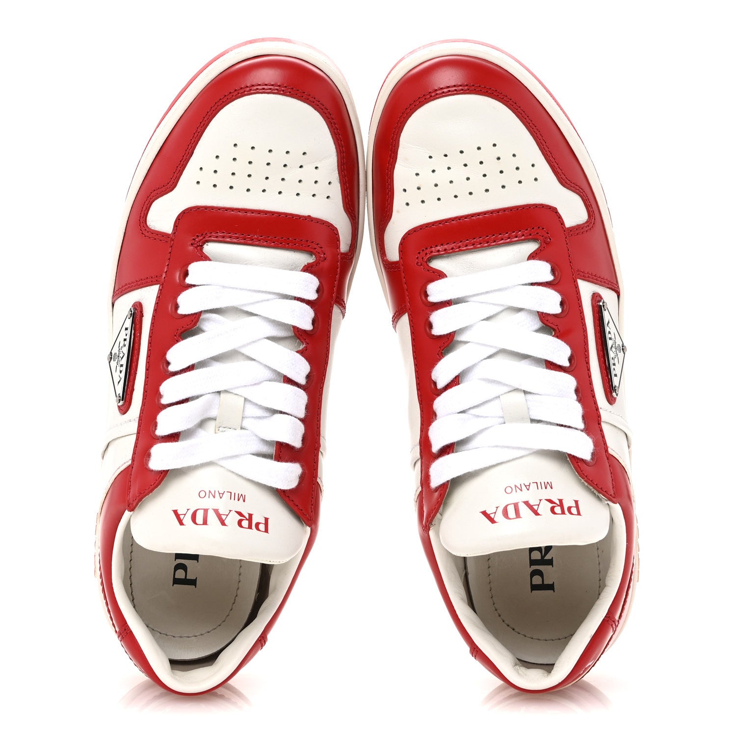 Prada Vitello Sport Spazzolato Rois Triangle Logo Womens Downtown Low Top 30mm Sneakers 38.5 White Lacca 2 of 11