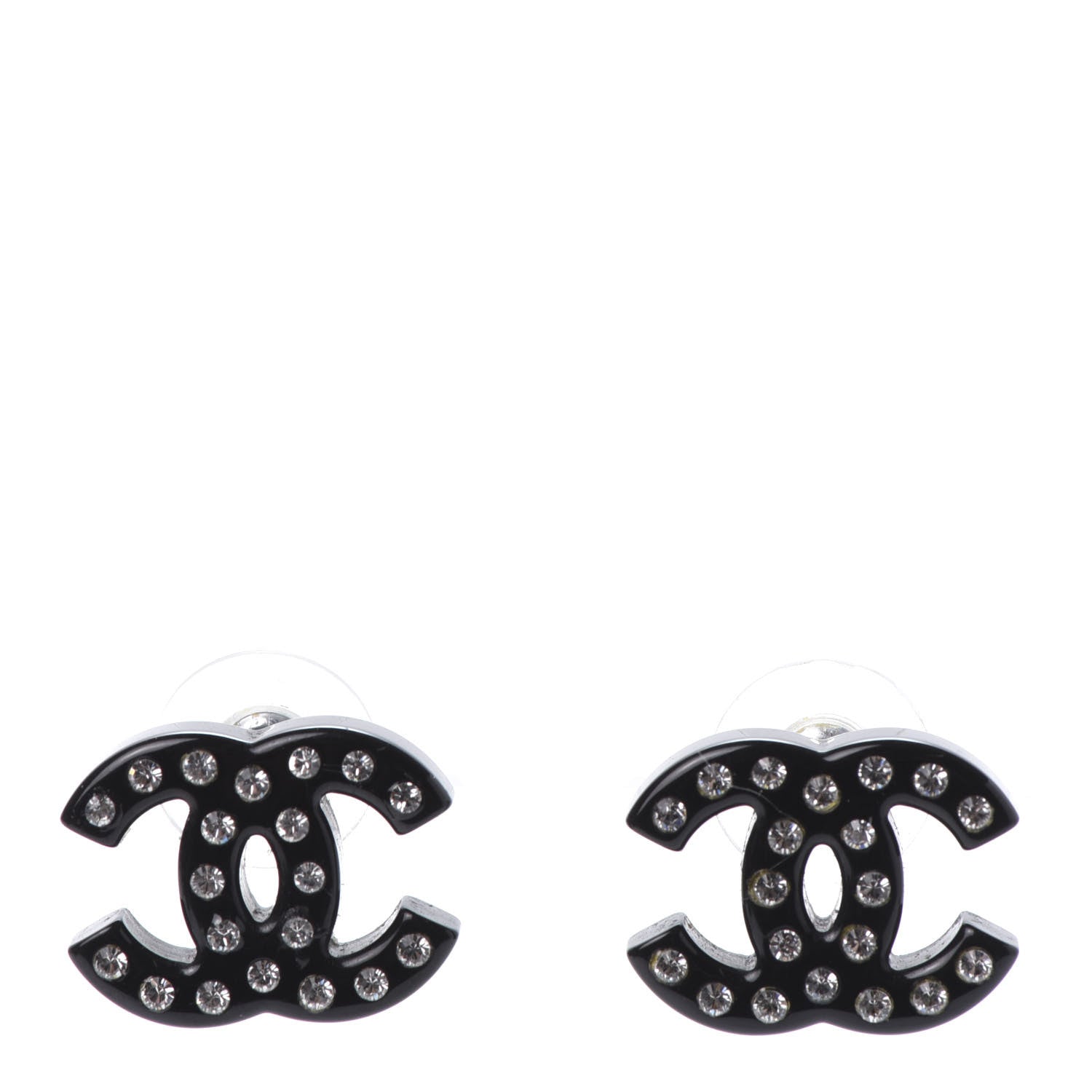 Chanel Resin Crystal CC Earrings Black 1 of 5