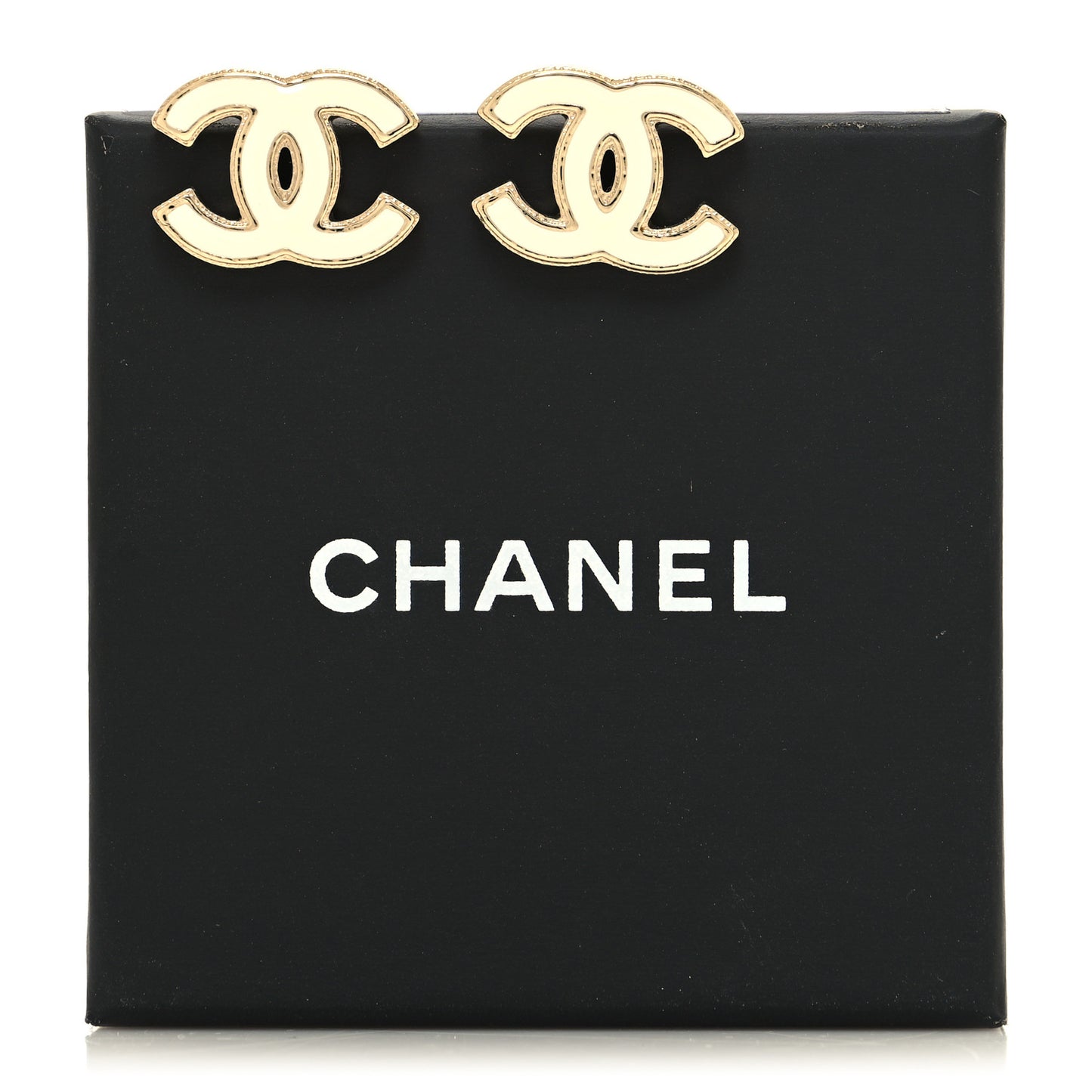 Enamel CC Earrings Gold White
