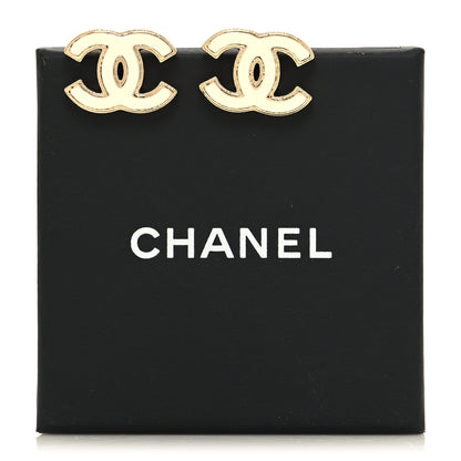 Chanel Enamel CC Earrings Gold White 5 of 5