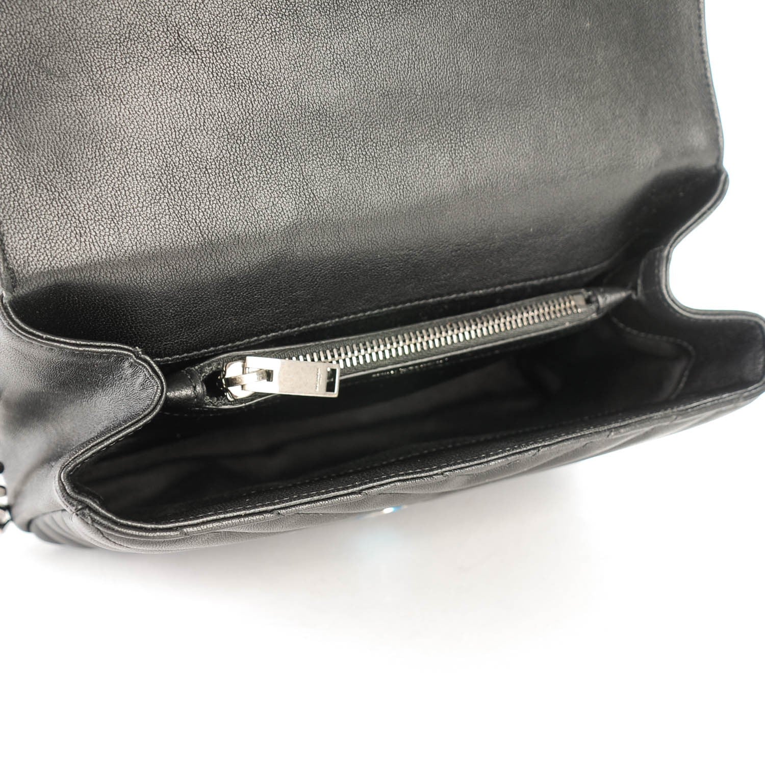 Saint Laurent Sheepskin Matelasse Chevron Monogram Medium College Bag Black 5 of 7