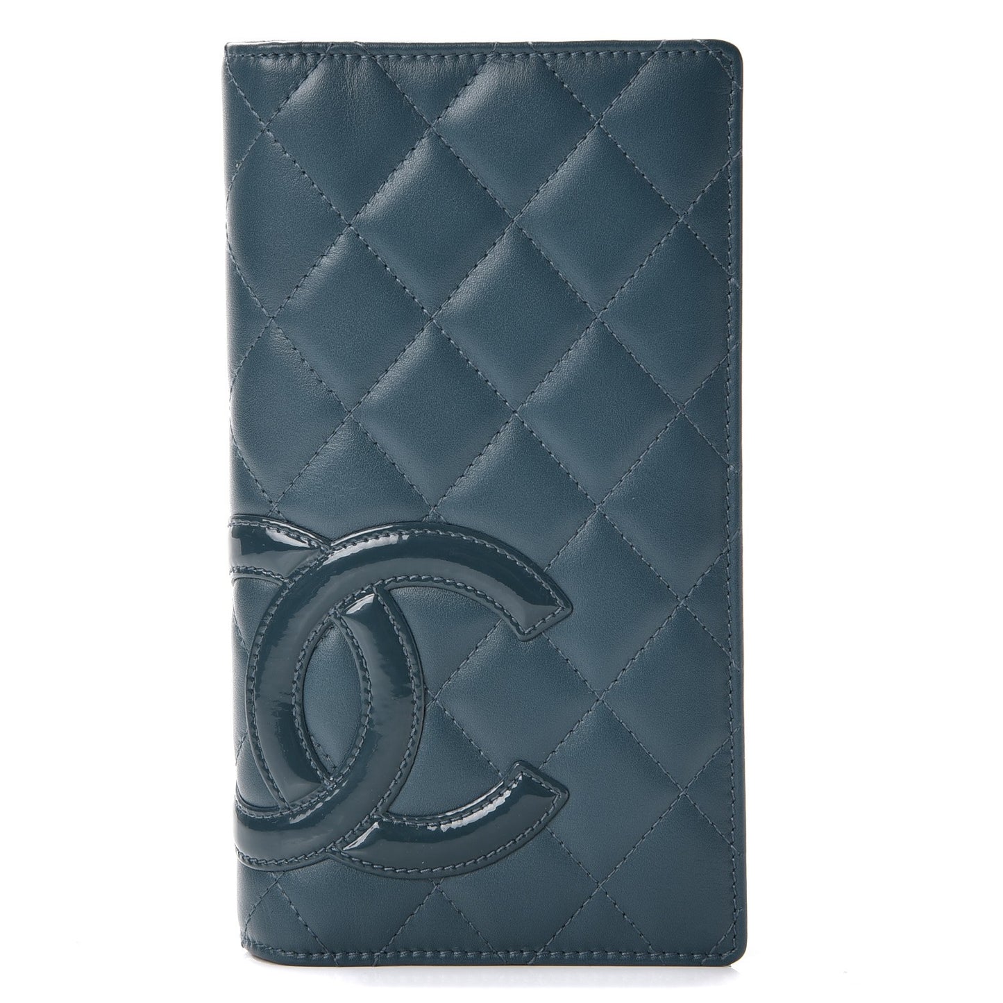 Calfskin Quilted Cambon Yen Wallet Blue