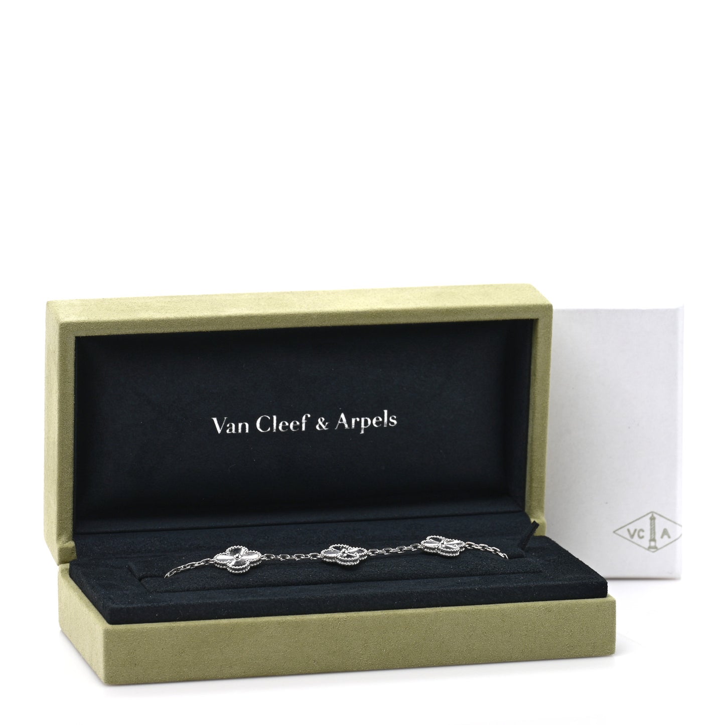 18K White Gold 5 Motifs Guilloche Vintage Alhambra Bracelet