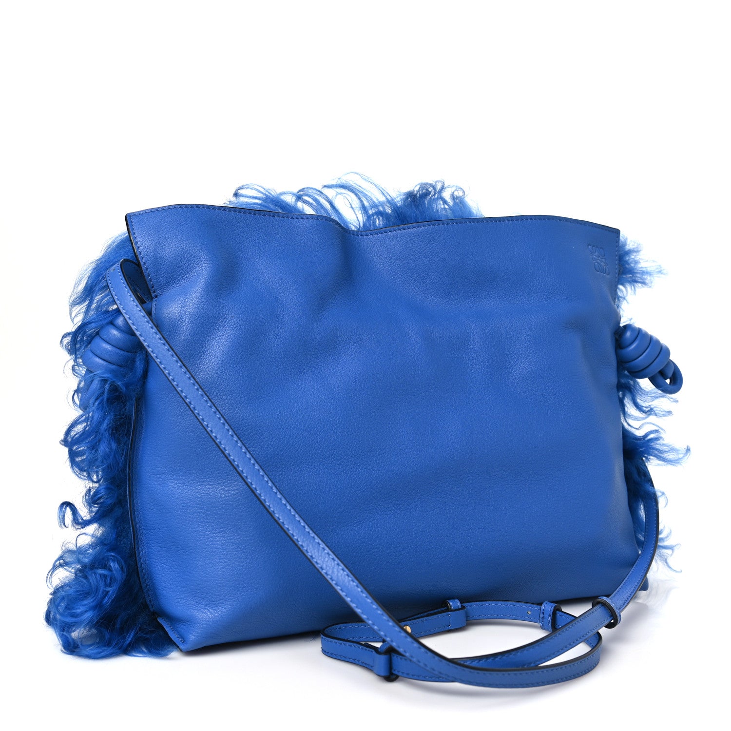 Loewe Nappa Shearling Flamenco Knot Clutch Blue 3 of 10