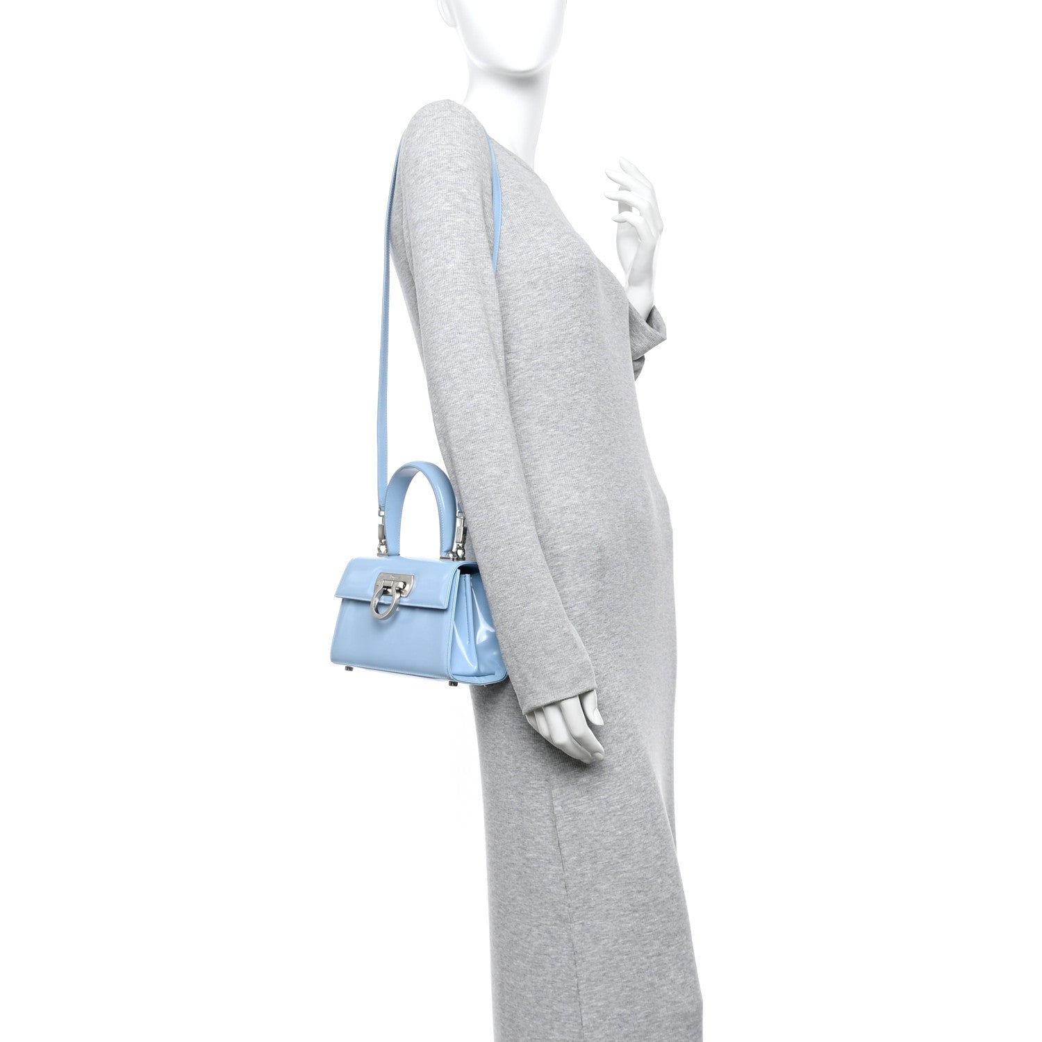 Salvatore Ferragamo Brushed Off Calfskin Mini Iconic Top Handle Bag Sky Blue 2 of 14