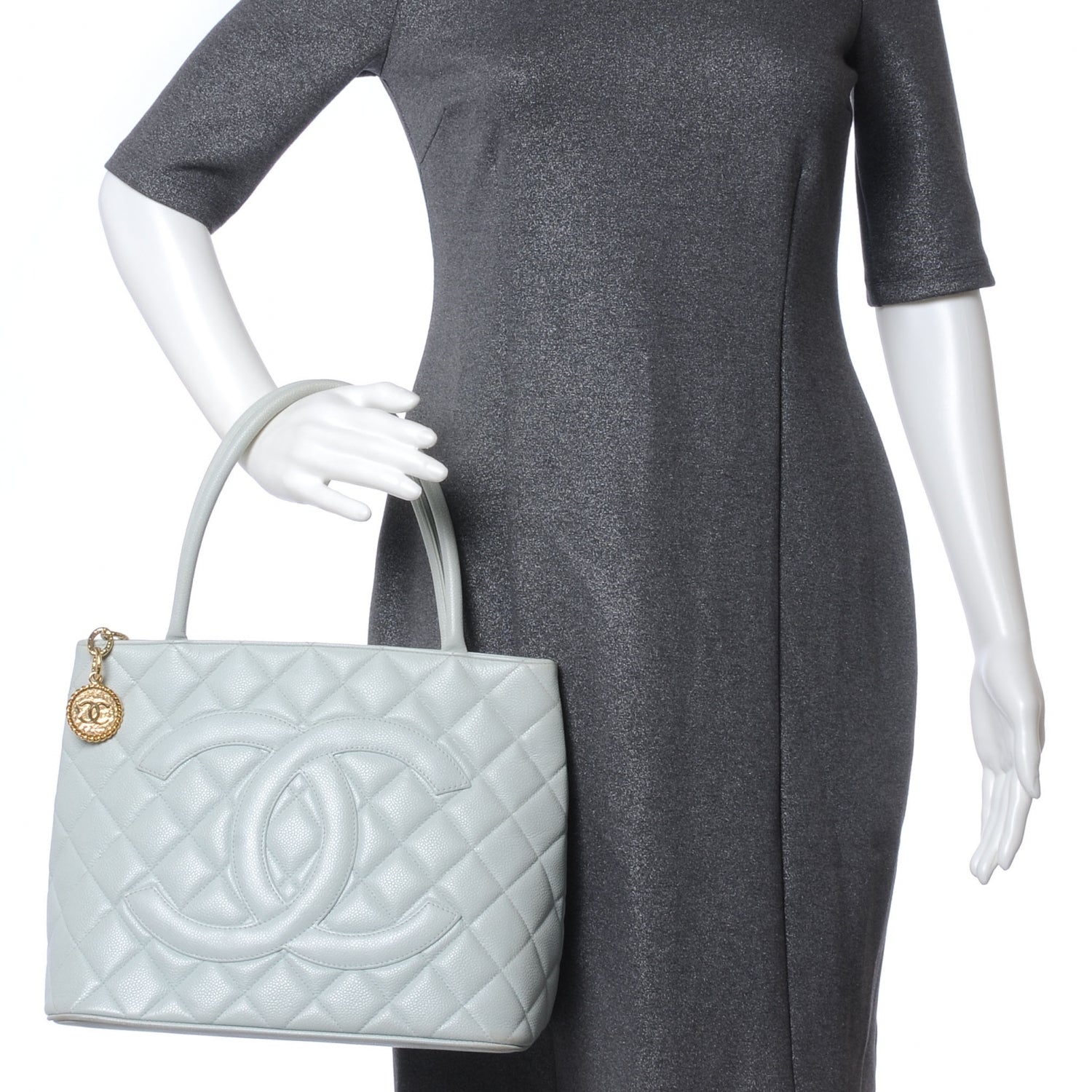 Chanel Caviar Medallion Tote Light Blue 2 of 8