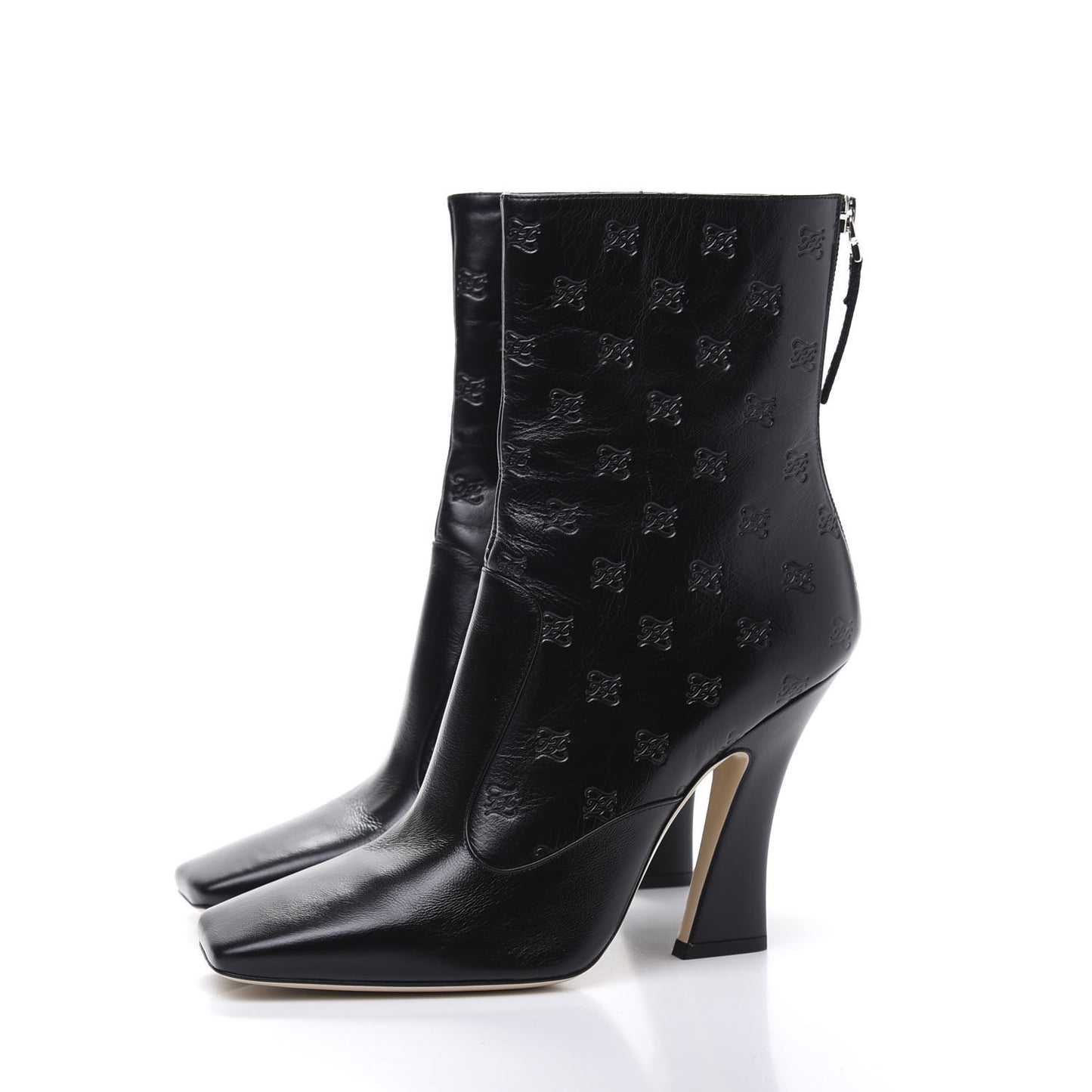 Vitello Karligraphy Embossed FFreedom High Heel Ankle Boots 39.5 Black
