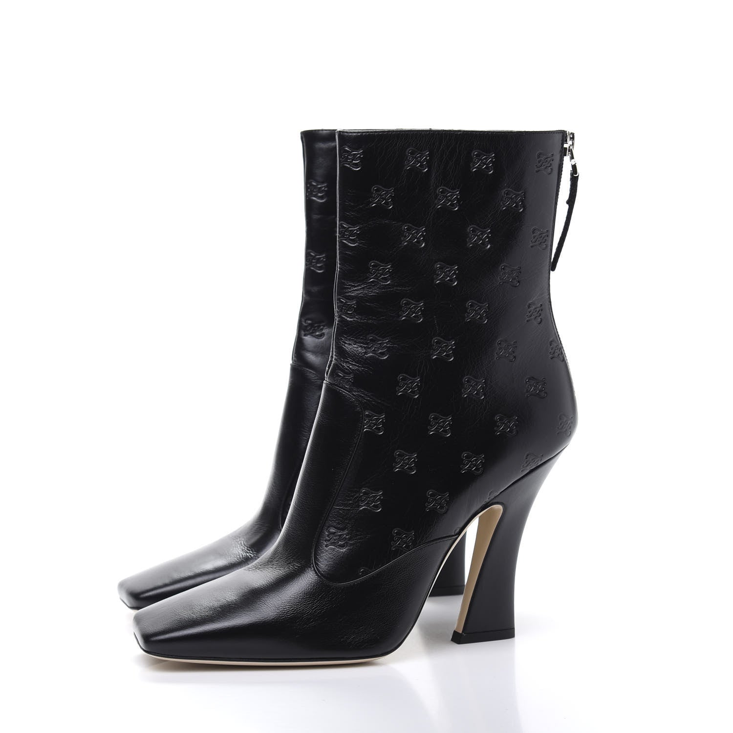 Fendi Vitello Karligraphy Embossed FFreedom High Heel Ankle Boots 39.5 Black 3 of 8