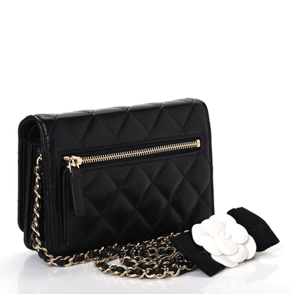 Chanel Lambskin Quilted Mini Camellia Bow Wallet On Chain WOC Black 2 of 4