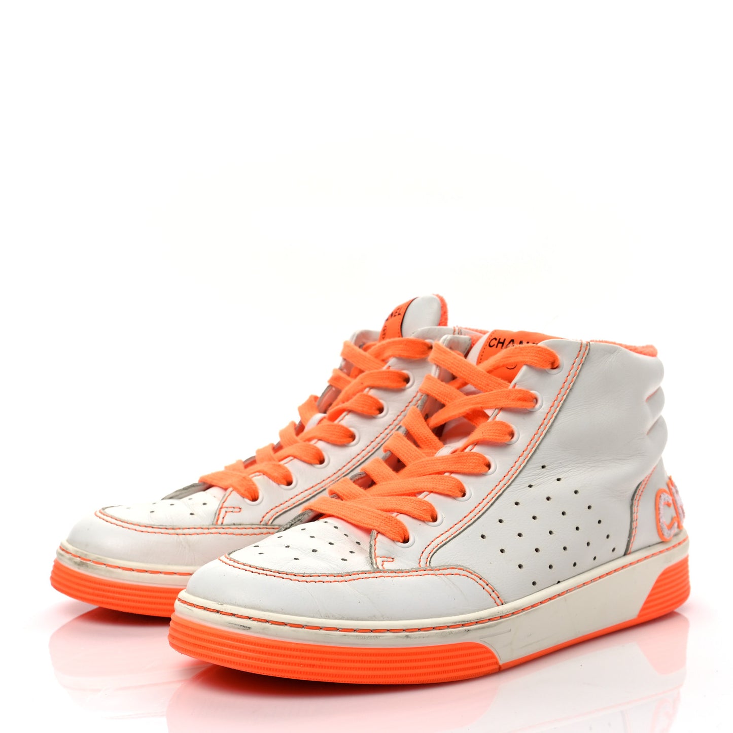 Calfskin Mens Logo High Top Sneakers 43 White Orange
