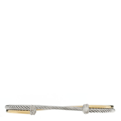 David Yurman Sterling Silver 18K Yellow Gold 3mm Crossover Cuff Bracelet 2 of 3