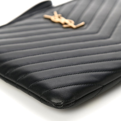 Saint Laurent Calfskin Matelasse Chevron Monogram A5 Wristlet Black 9 of 11