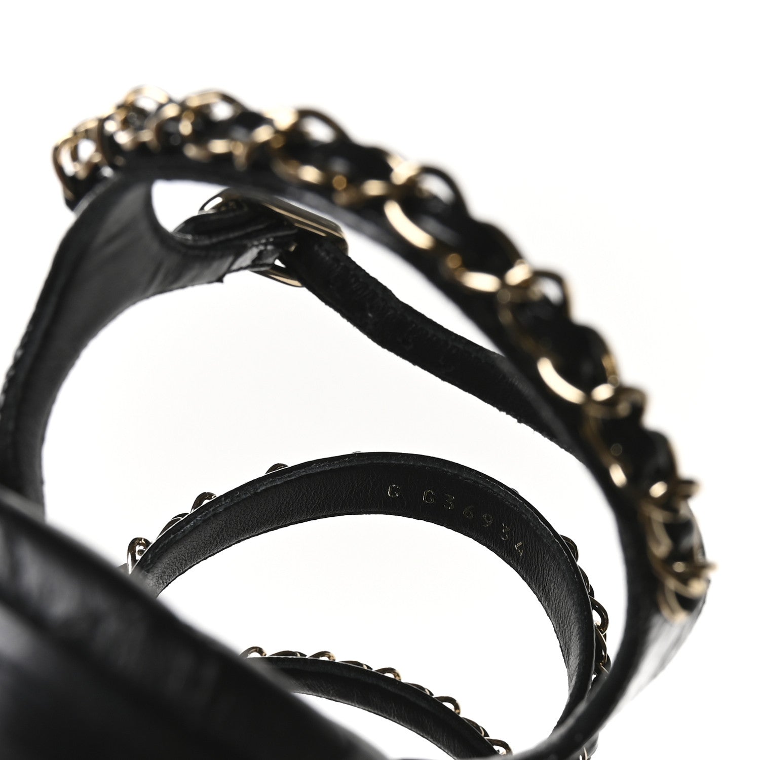 Chanel Crumpled Calfskin Chain Sandals 36 Black 8 of 9