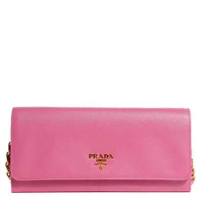Prada Saffiano Metal Oro Chain Wallet Begonia 1 of 9