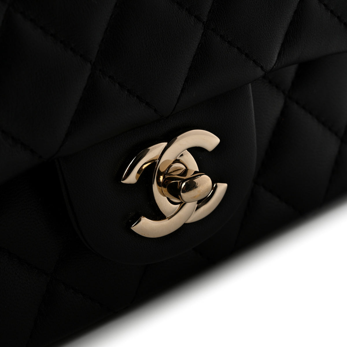 Lambskin Quilted Mini Top Handle Rectangular Flap Black