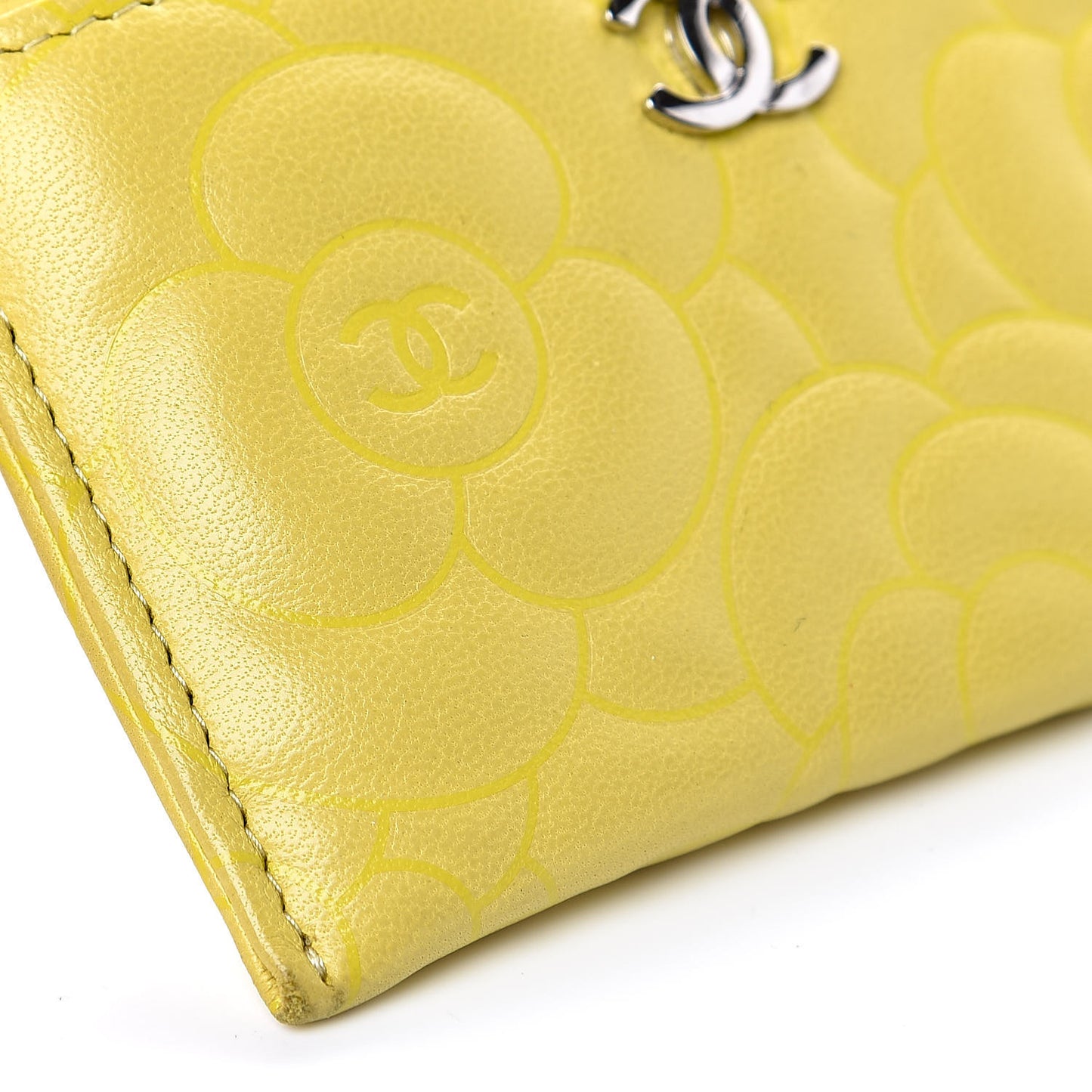 Goatskin Camellia Embossed Card Holder Yellow