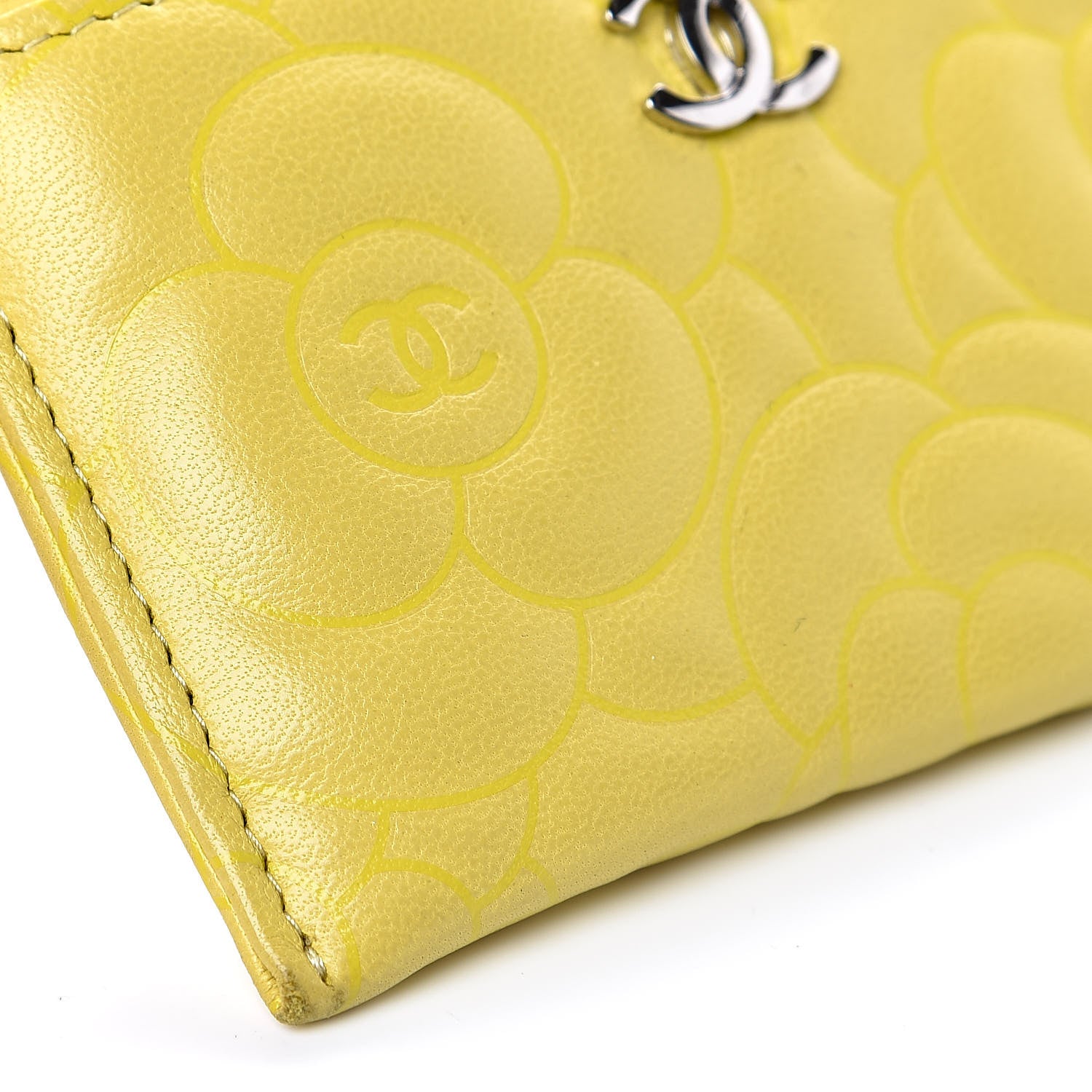 Chanel Goatskin Camellia Embossed Card Holder Yellow 9 of 12