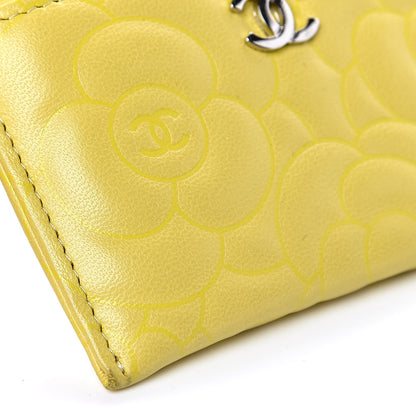 Chanel Goatskin Camellia Embossed Card Holder Yellow 9 of 12