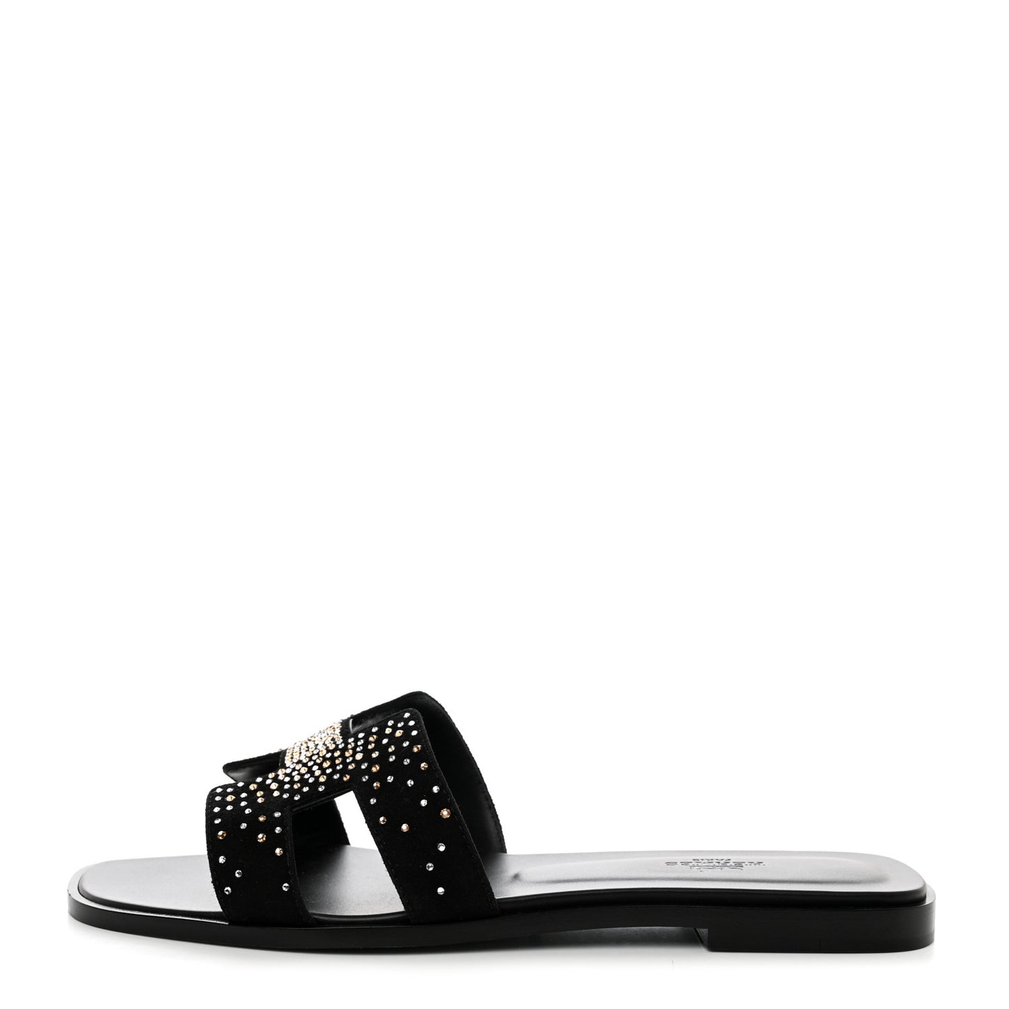 Suede Goatskin Rhinestone Oran Sandals 40 Black