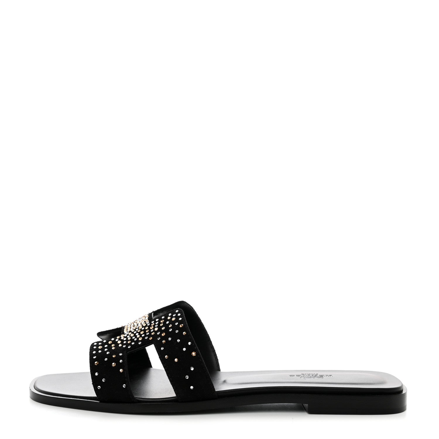 Hermes Suede Goatskin Rhinestone Oran Sandals 40 Black 1 of 8