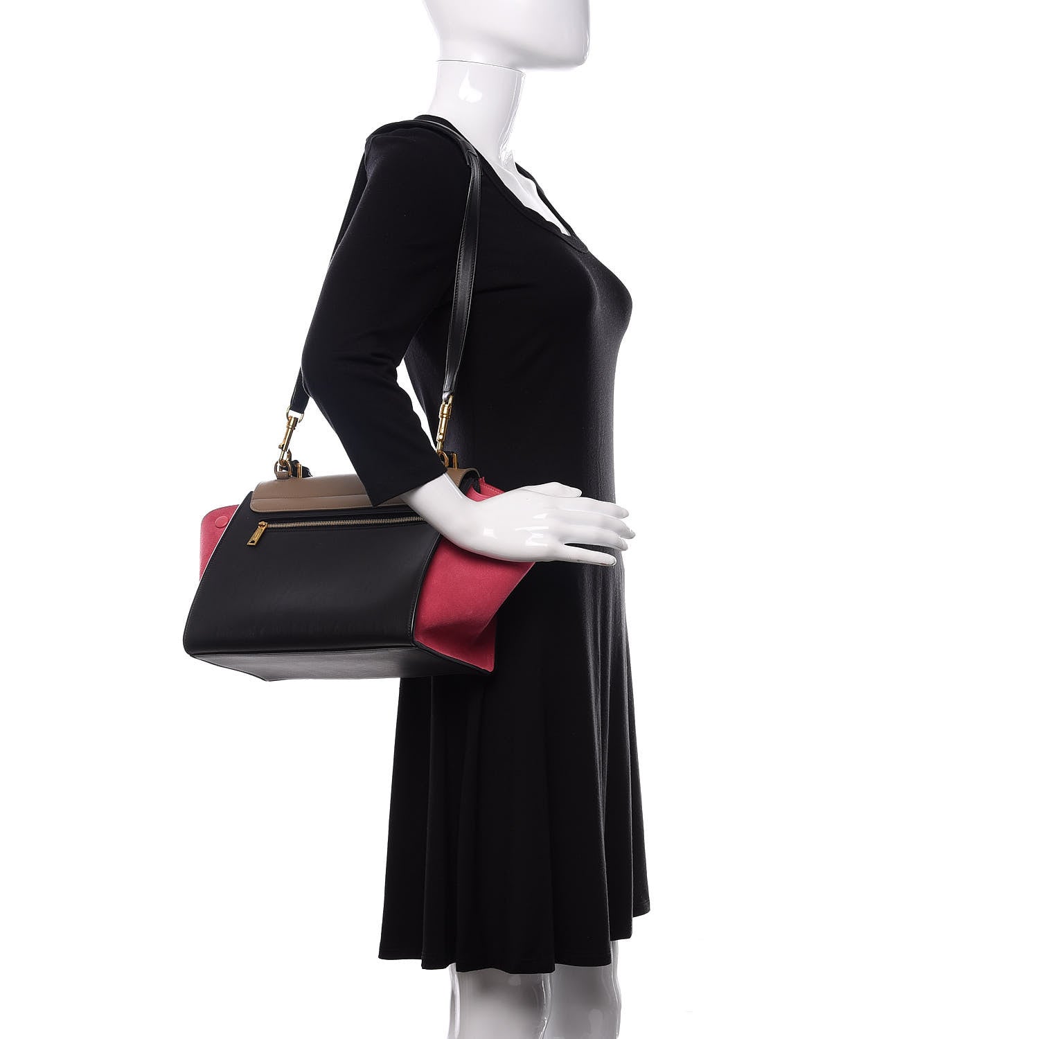 Celine Smooth Calfskin Suede Medium Tri-Color Trapeze Pink 2 of 9