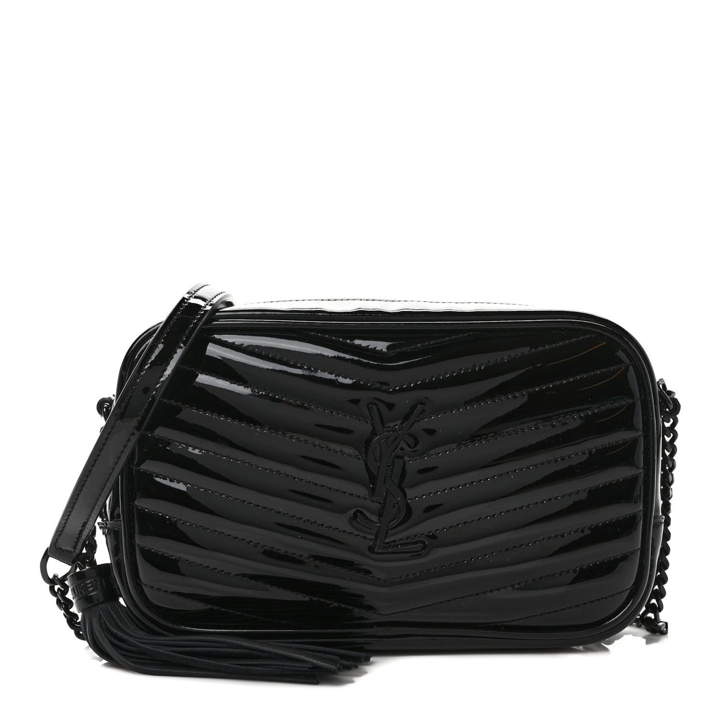 Patent Calfskin Matelasse Monogram Mini Lou Camera Bag Black