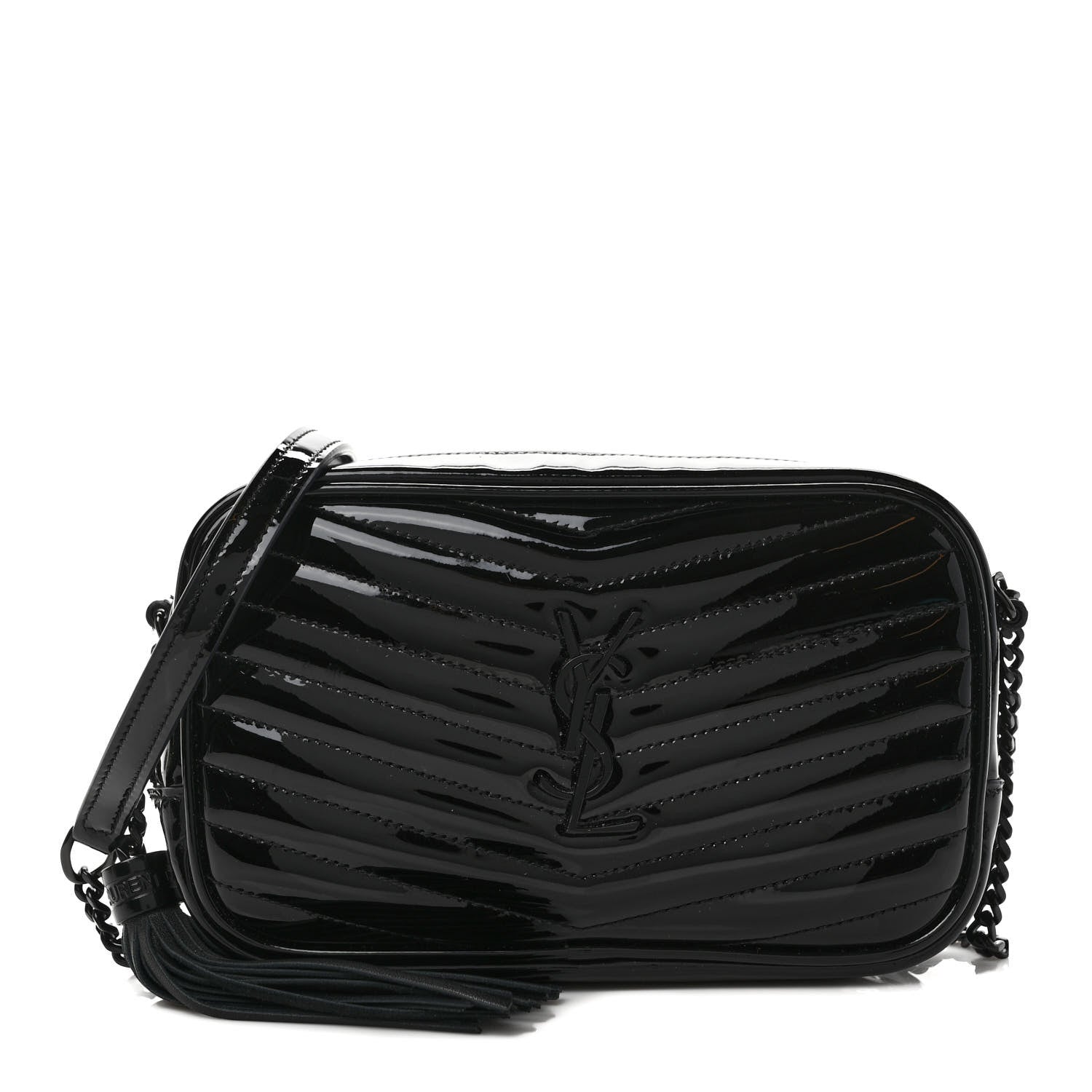 Saint Laurent Patent Calfskin Matelasse Monogram Mini Lou Camera Bag Black 1 of 9