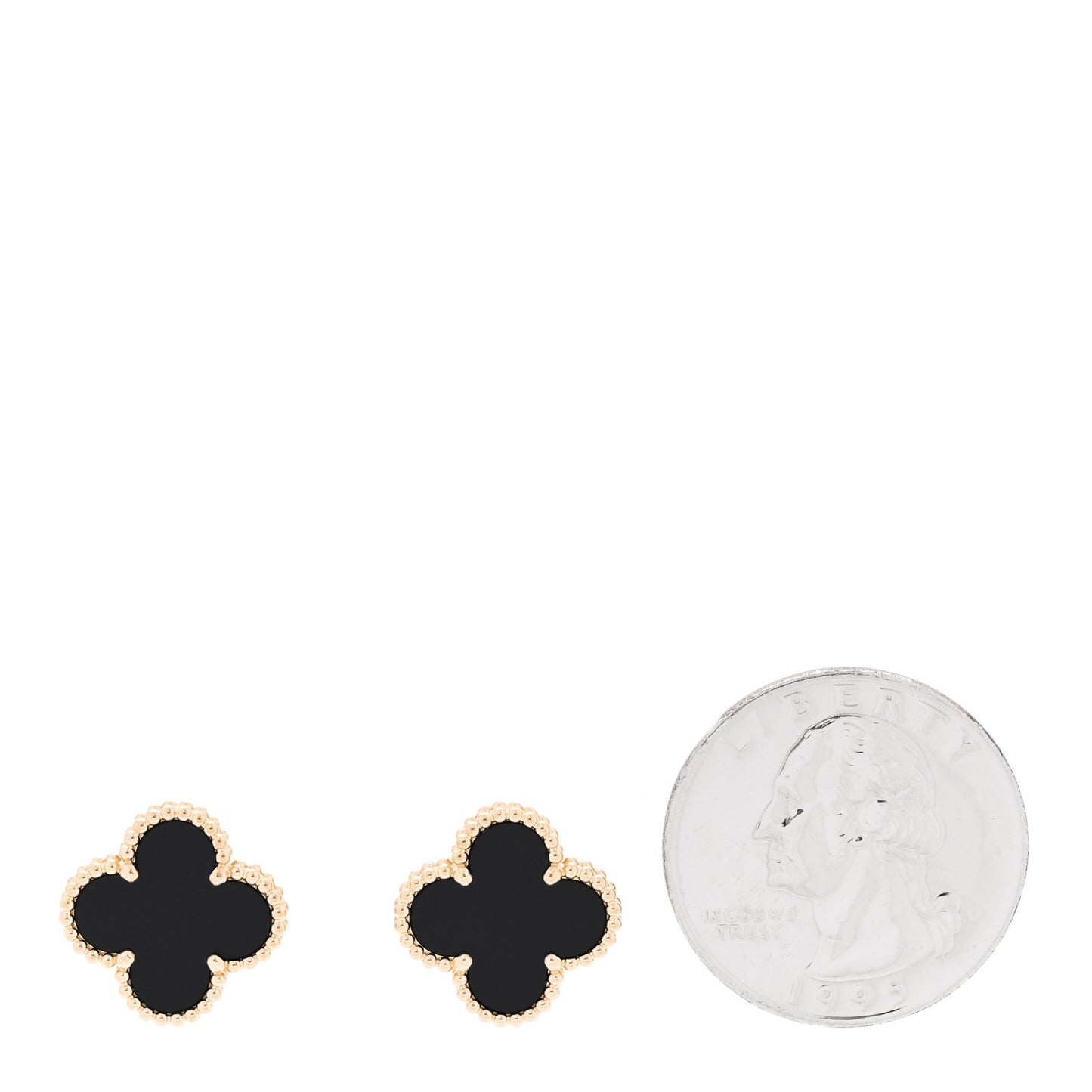 18K Yellow Gold Black Onyx Vintage Alhambra Earrings