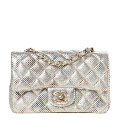 Chanel Metallic Lambskin Perforated Mini Rectangular Flap Light Gold 1 of 10