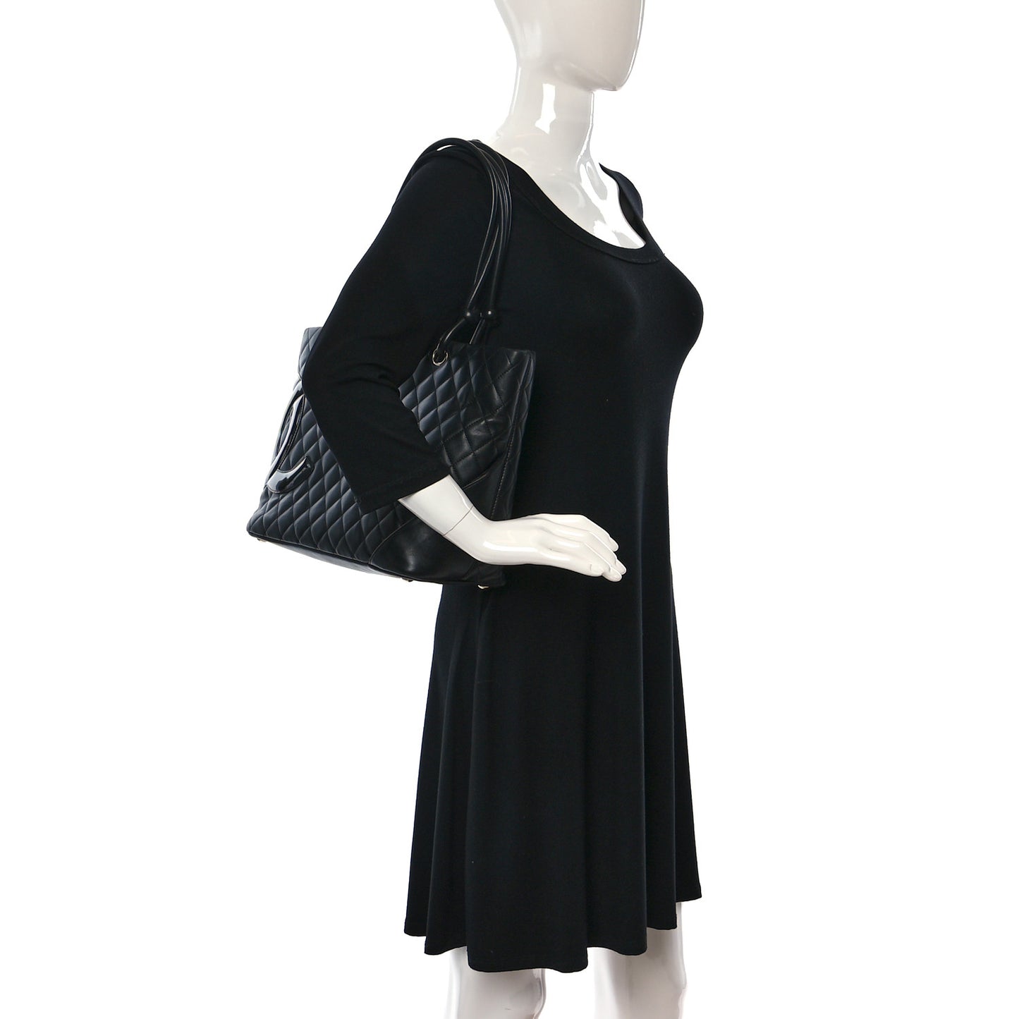 Calfskin Quilted Large Cambon Tote Black