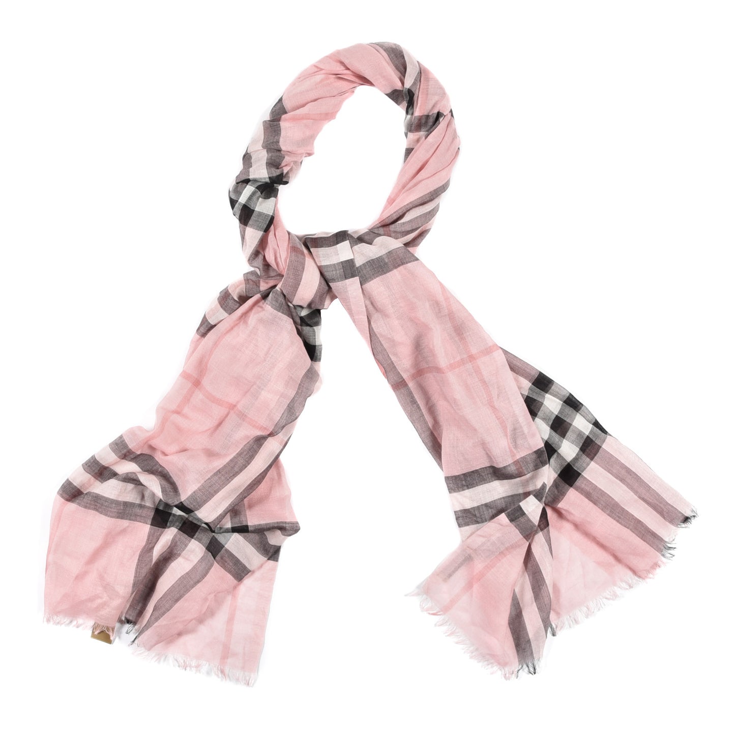 Wool Silk Gauze Giant Check Scarf Alabaster Pink