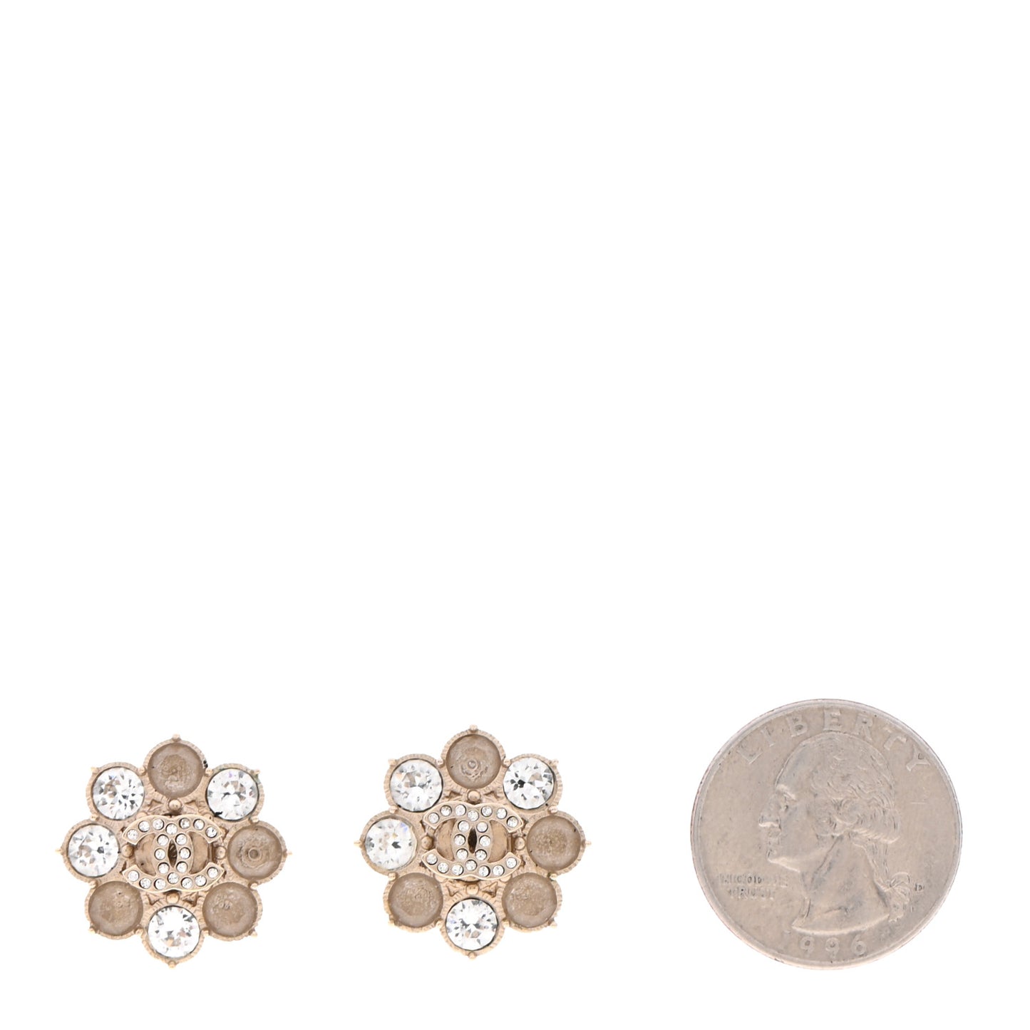 Crystal CC Flower Earrings Gold
