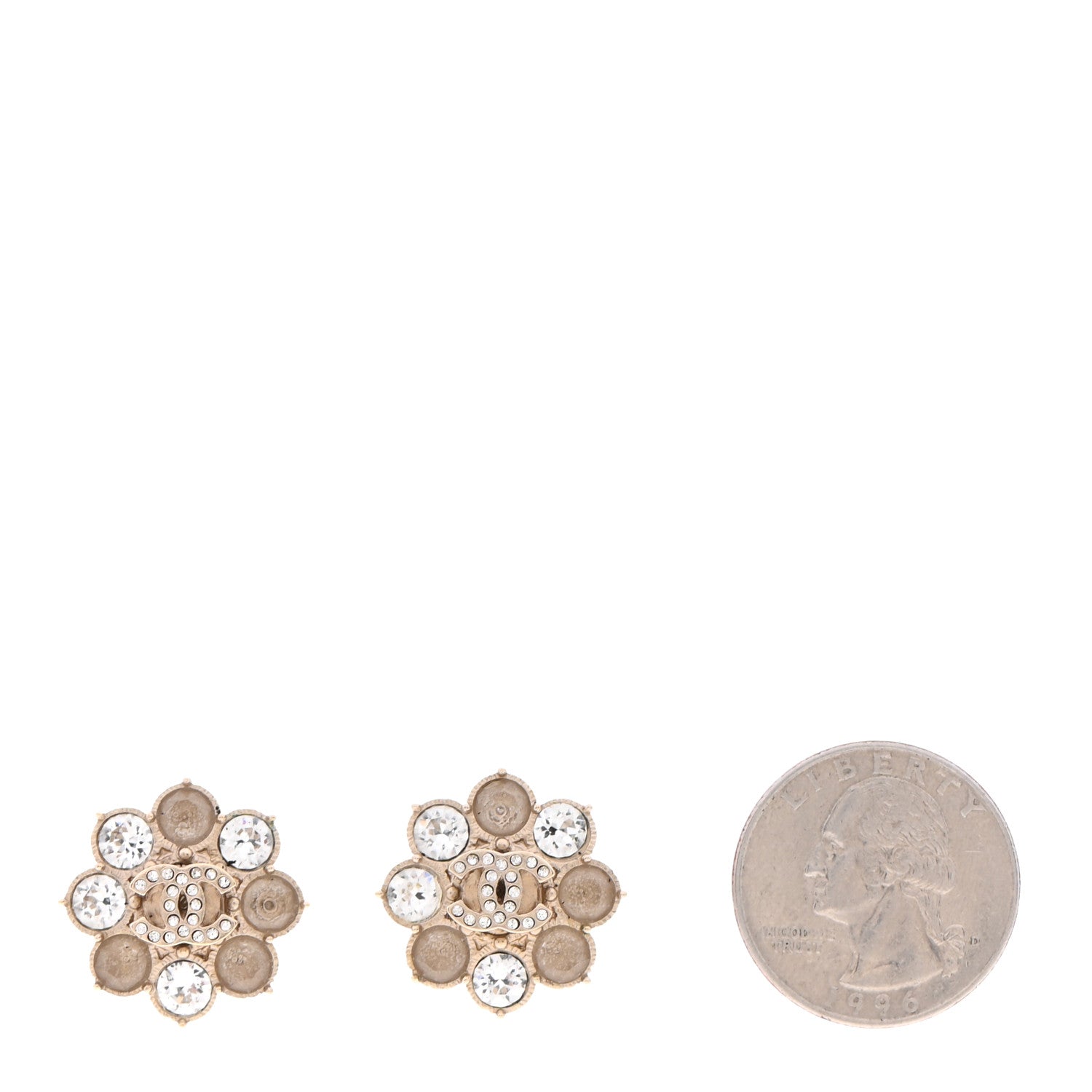 Chanel Crystal CC Flower Earrings Gold 2 of 6