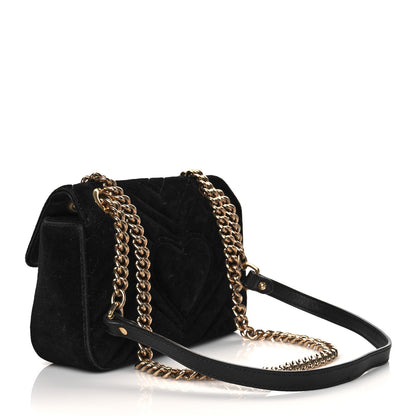 Gucci Velvet Matelasse Mini GG Marmont Shoulder Bag Black 3 of 12