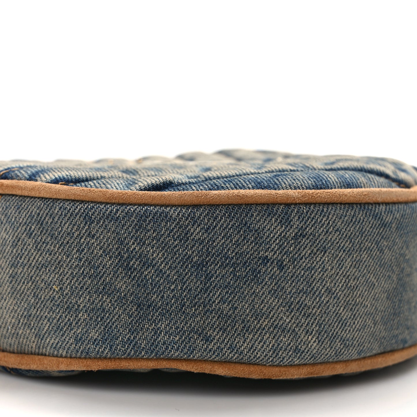 Denim Matelasse Chevron Quilted Round Vinyle Camera Bag Rodeo Blue Cinnamon