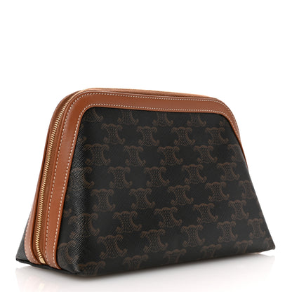 Celine Triomphe Canvas Calfskin Medium Cosmetic Pouch Tan 3 of 8