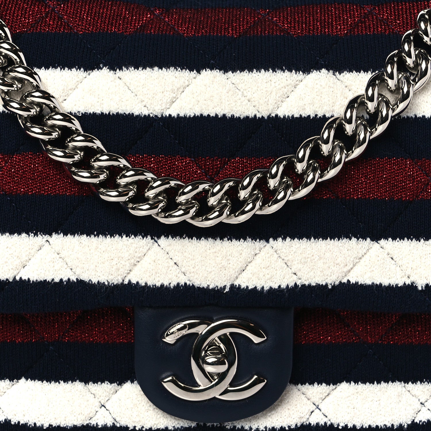 Chanel Jersey Felt Quilted Flap Burgundy White Blue 8 of 10