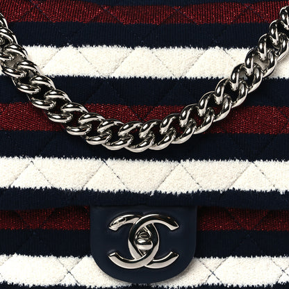 Chanel Jersey Felt Quilted Flap Burgundy White Blue 8 of 10