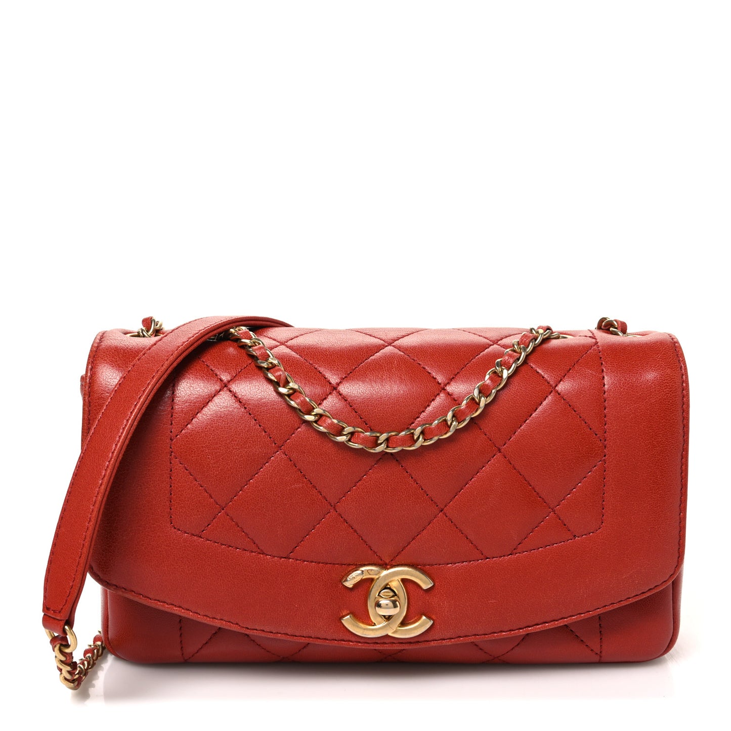Lambskin Quilted Small Single Flap Red