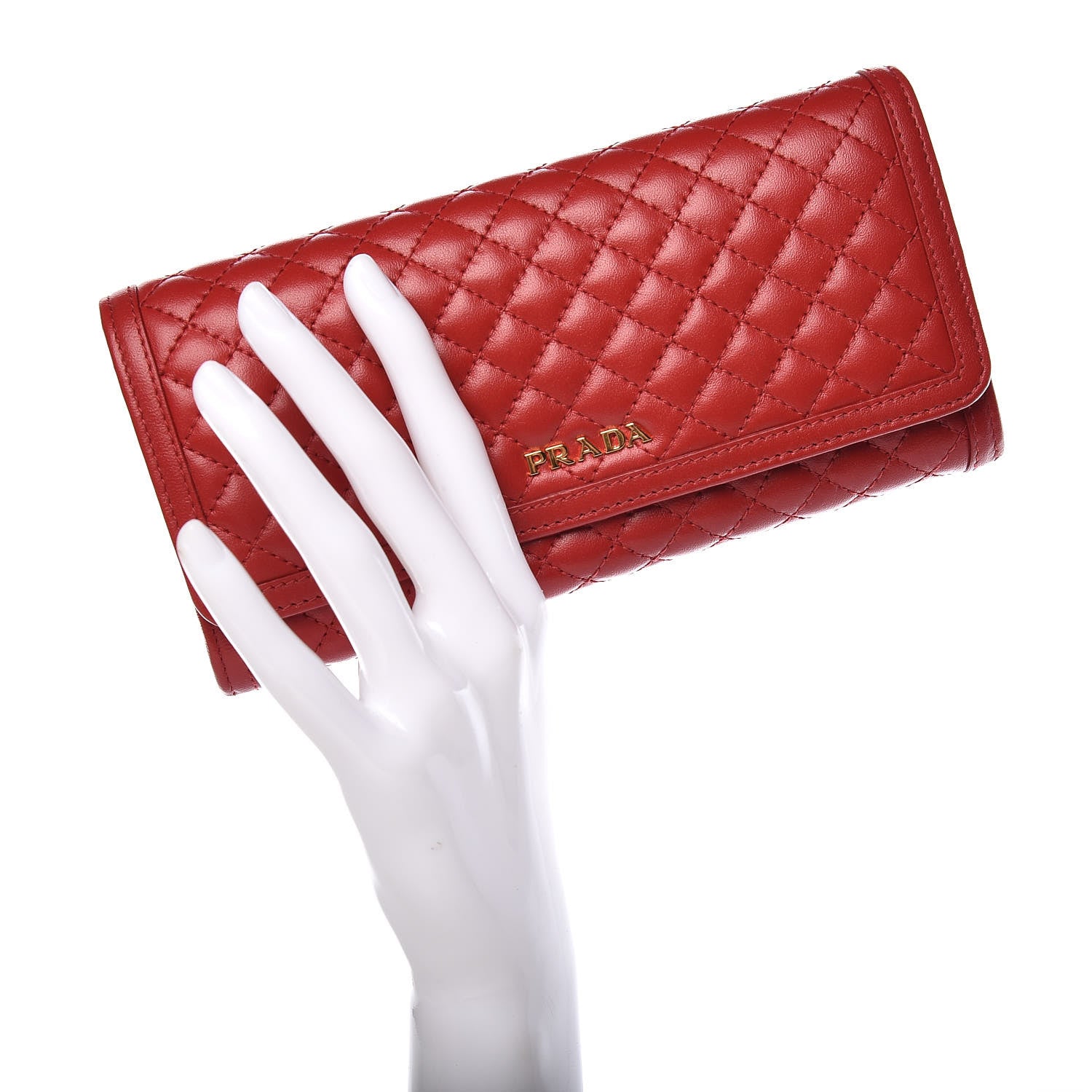 Prada Soft Calf Quilted Continental Flap Wallet Fuoco 2 of 9