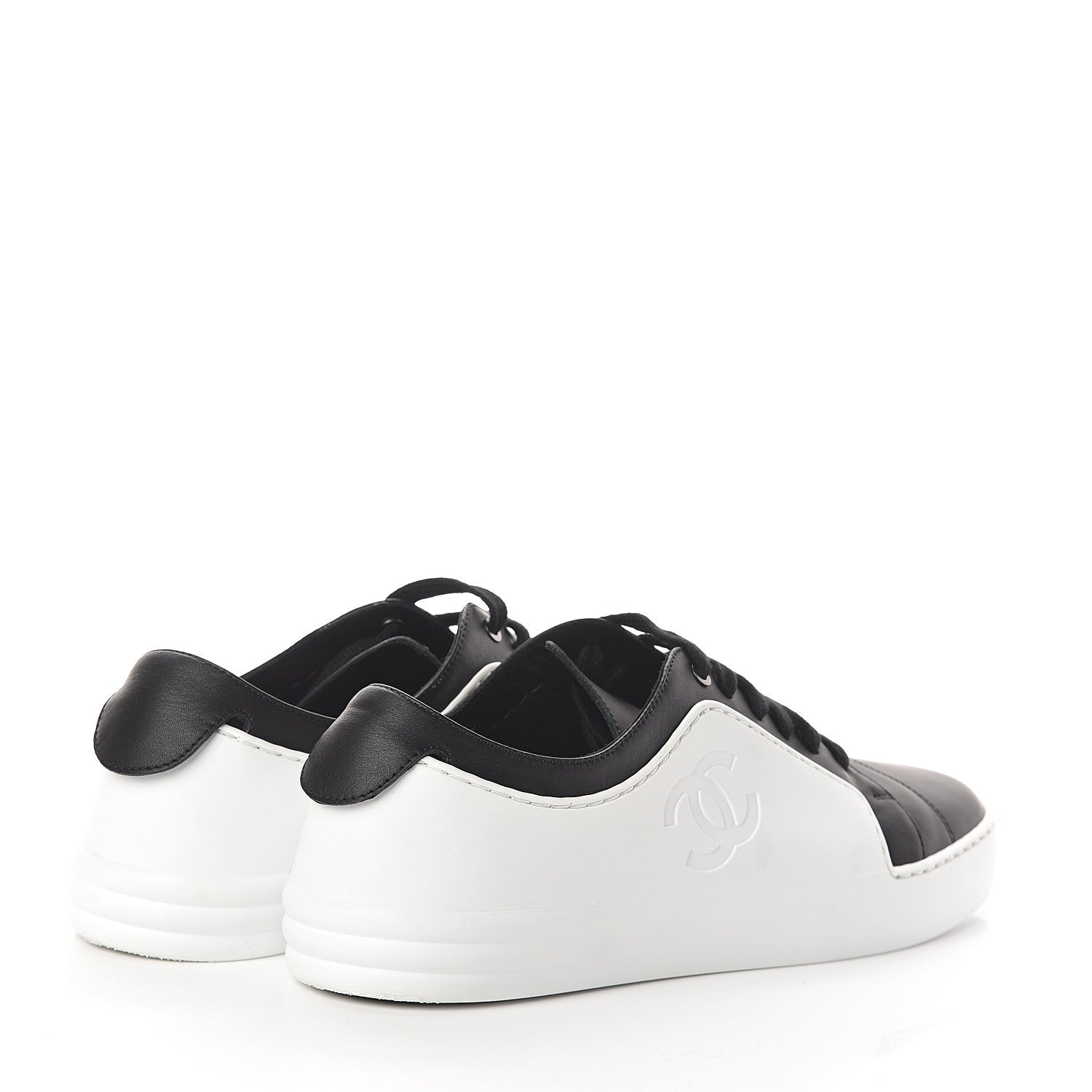 Chanel Calfskin Womens CC Sneakers 39.5 Black White 4 of 7