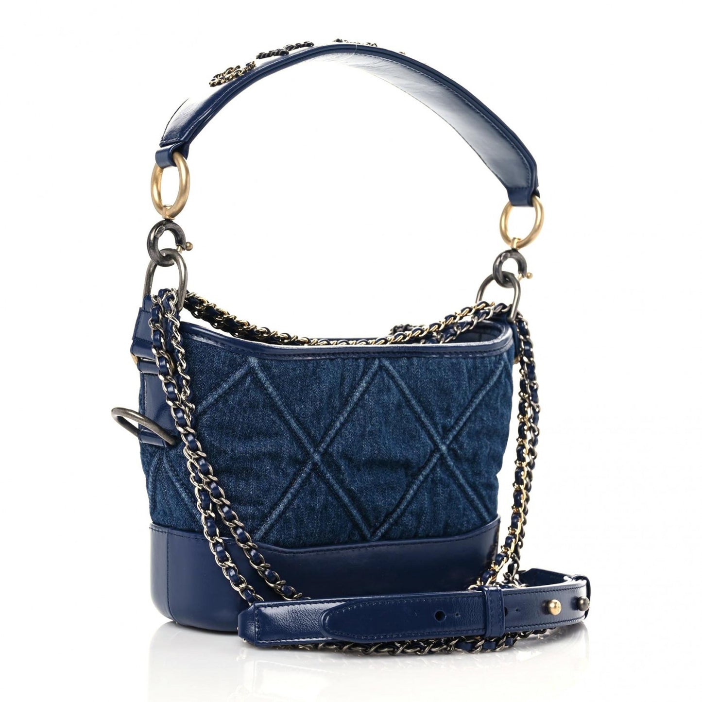 Denim Calfskin Quilted Small Gabrielle Logo Hobo Blue