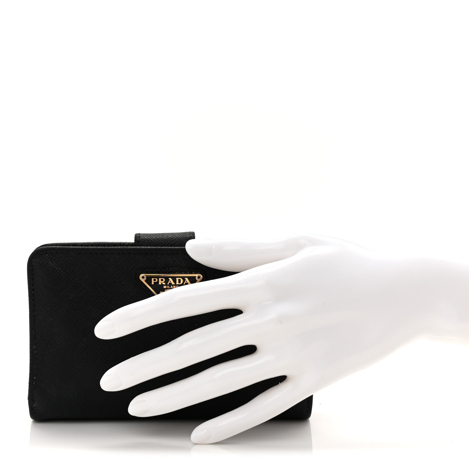 Prada Saffiano Metal Compact Zip Around Wallet Black 2 of 8