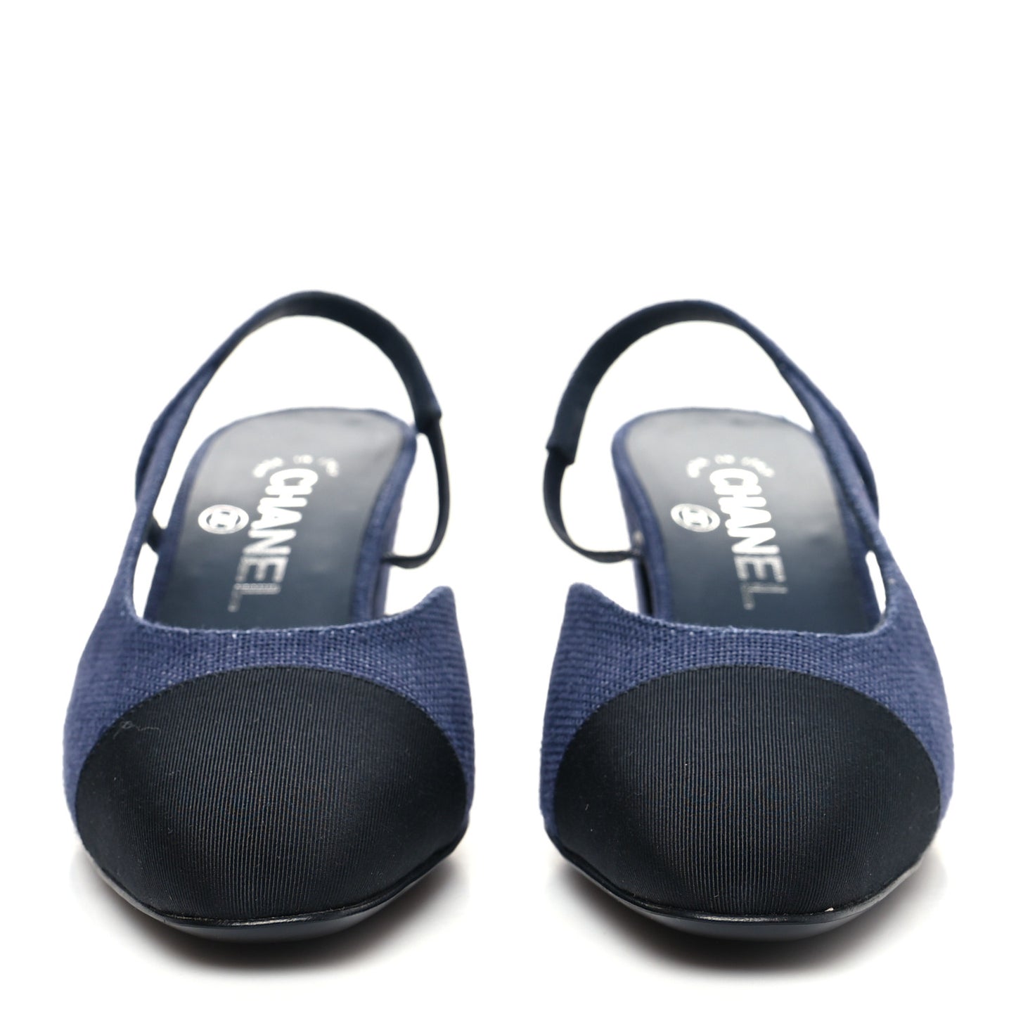 Fabric Grosgrain Cap Toe CC Slingback Pumps 36.5 Dark Blue Black