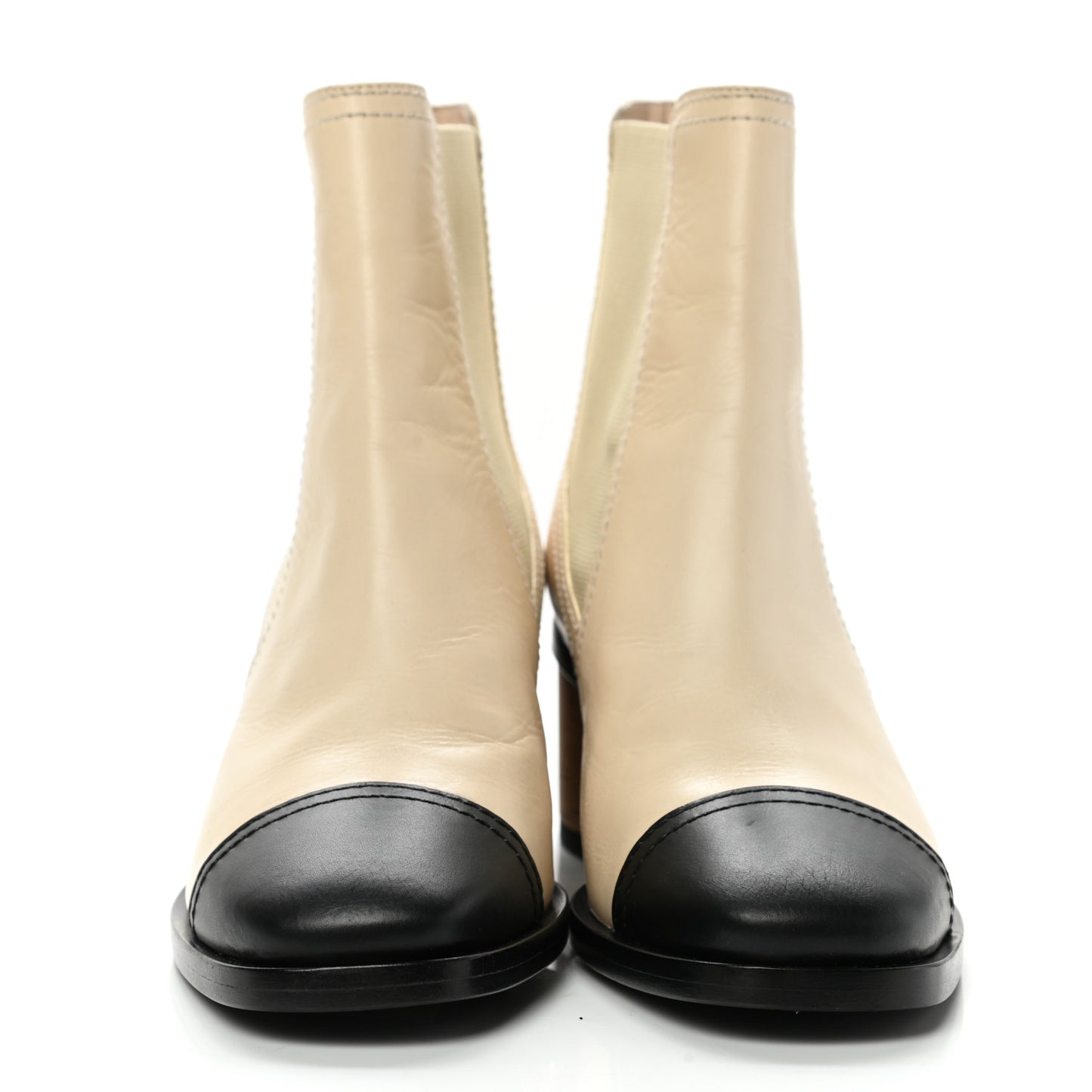 Calfskin Patent Cork Cap Toe Short Boots 35 White Black