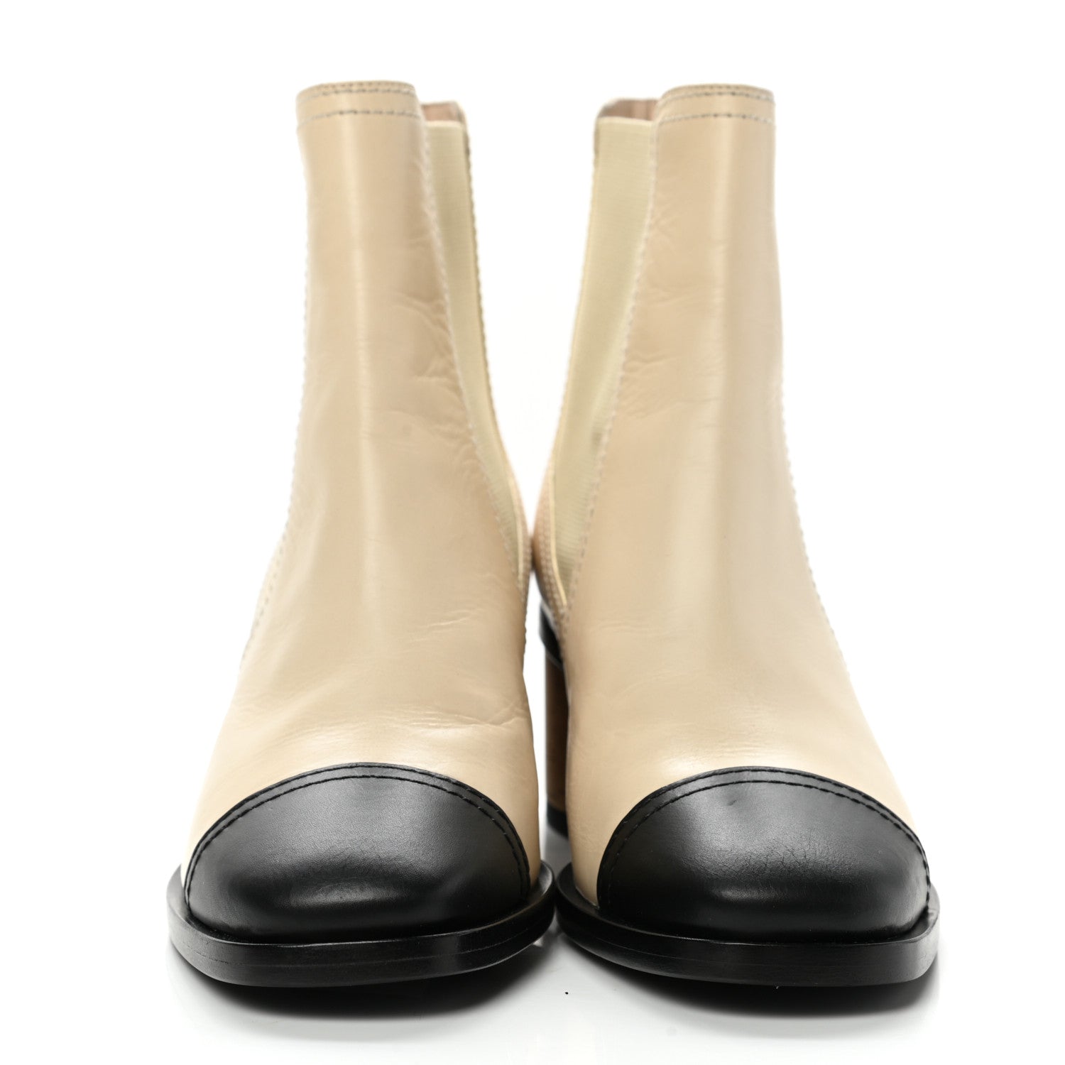 Chanel Calfskin Patent Cork Cap Toe Short Boots 35 White Black 2 of 12