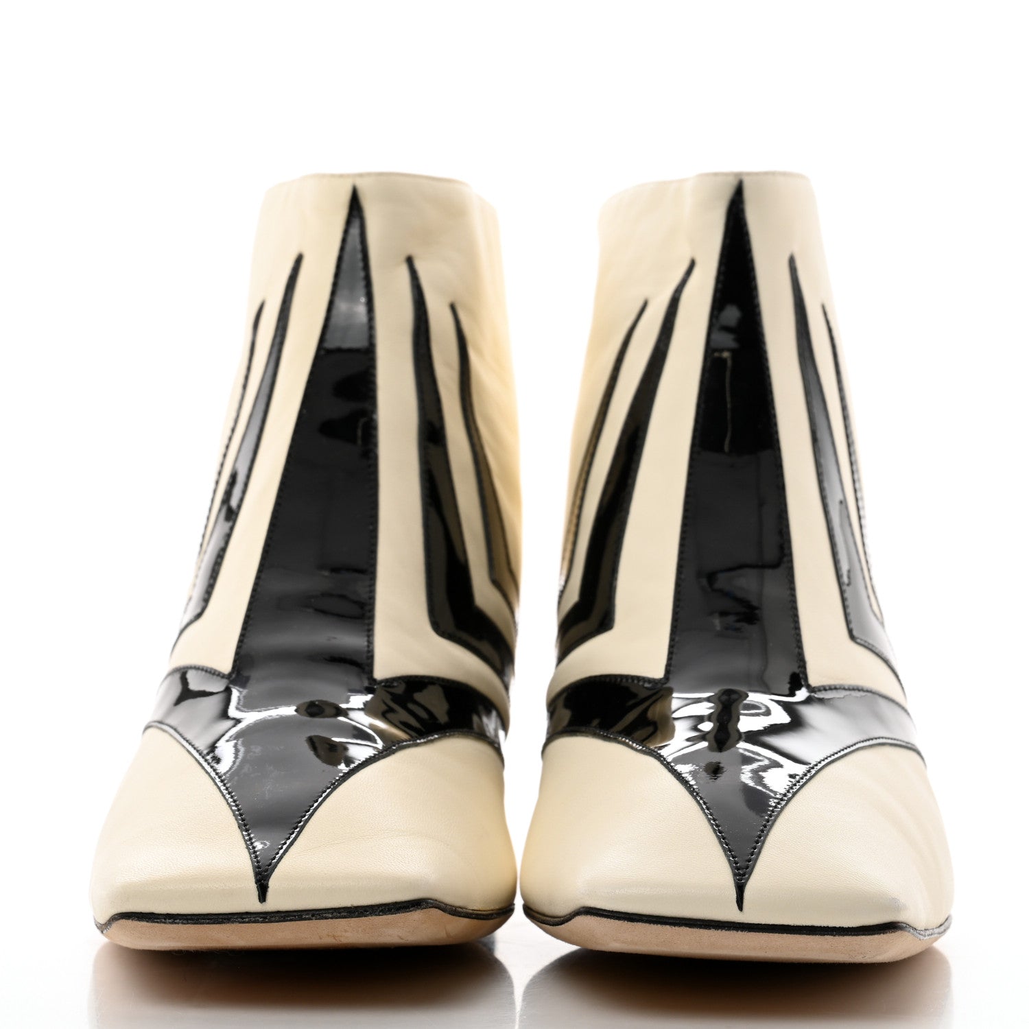 Chanel Lambskin Patent Ankle Boots 41 Beige Black 2 of 11