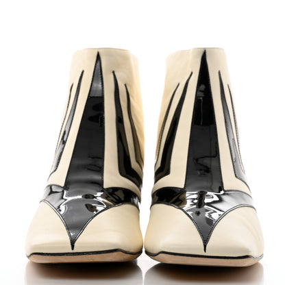 Chanel Lambskin Patent Ankle Boots 41 Beige Black 2 of 11